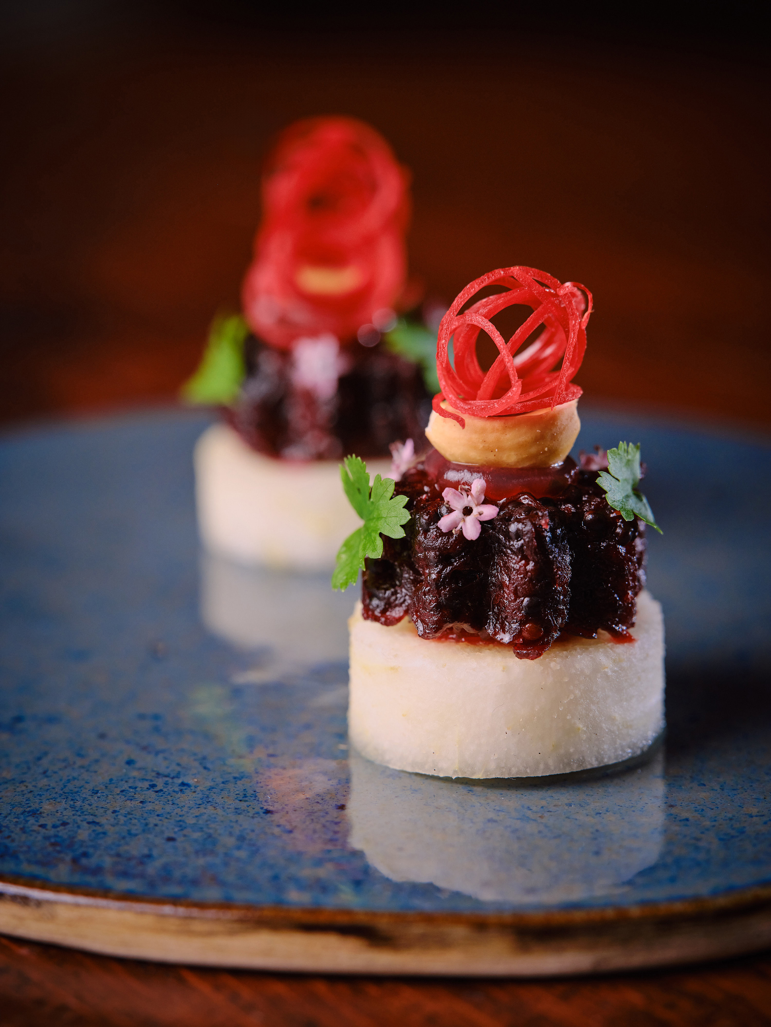 Candied beet and Comice pear at AngloThai. Photo by Charlie McKay.
